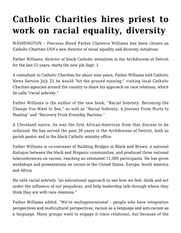 Catholic Charities Hires Priest to Work on Racial Equality, Diversity
