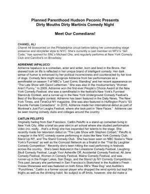 Planned Parenthood Hudson Peconic Presents Dirty Mouths Dirty Martinis Comedy Night