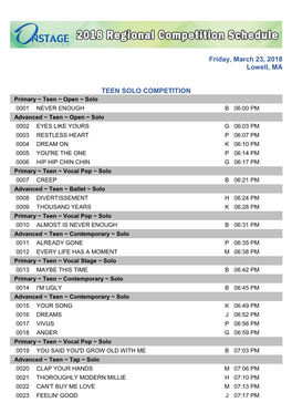 Lowell Regional Competition Schedule