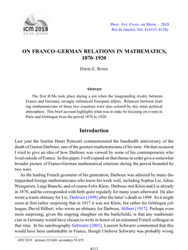 On Franco–German Relations in Mathematics, 1870–1920