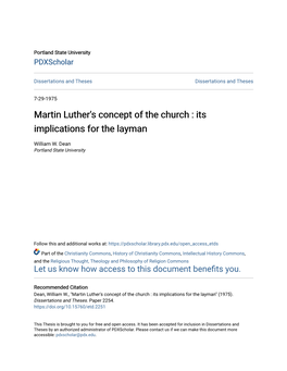 Martin Luther's Concept of the Church : Its Implications for the Layman