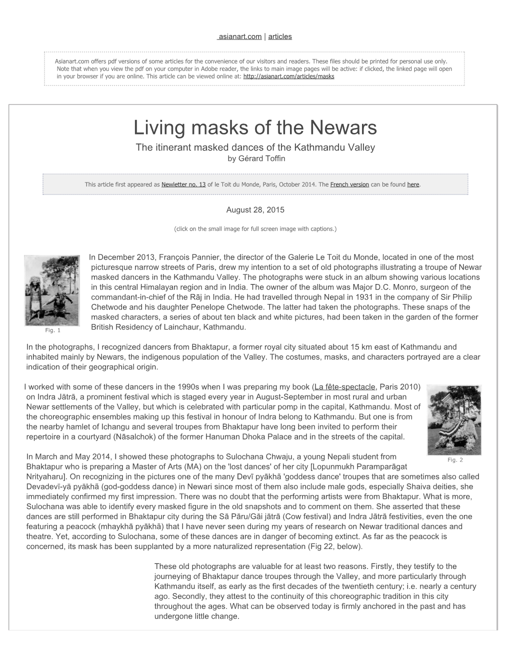 Living Masks of the Newars the Itinerant Masked Dances of the Kathmandu Valley by Gérard Toffin