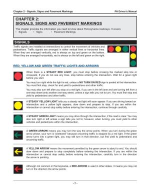 Chapter 2 - Signals, Signs and Pavement Markings PA Driver’S Manual