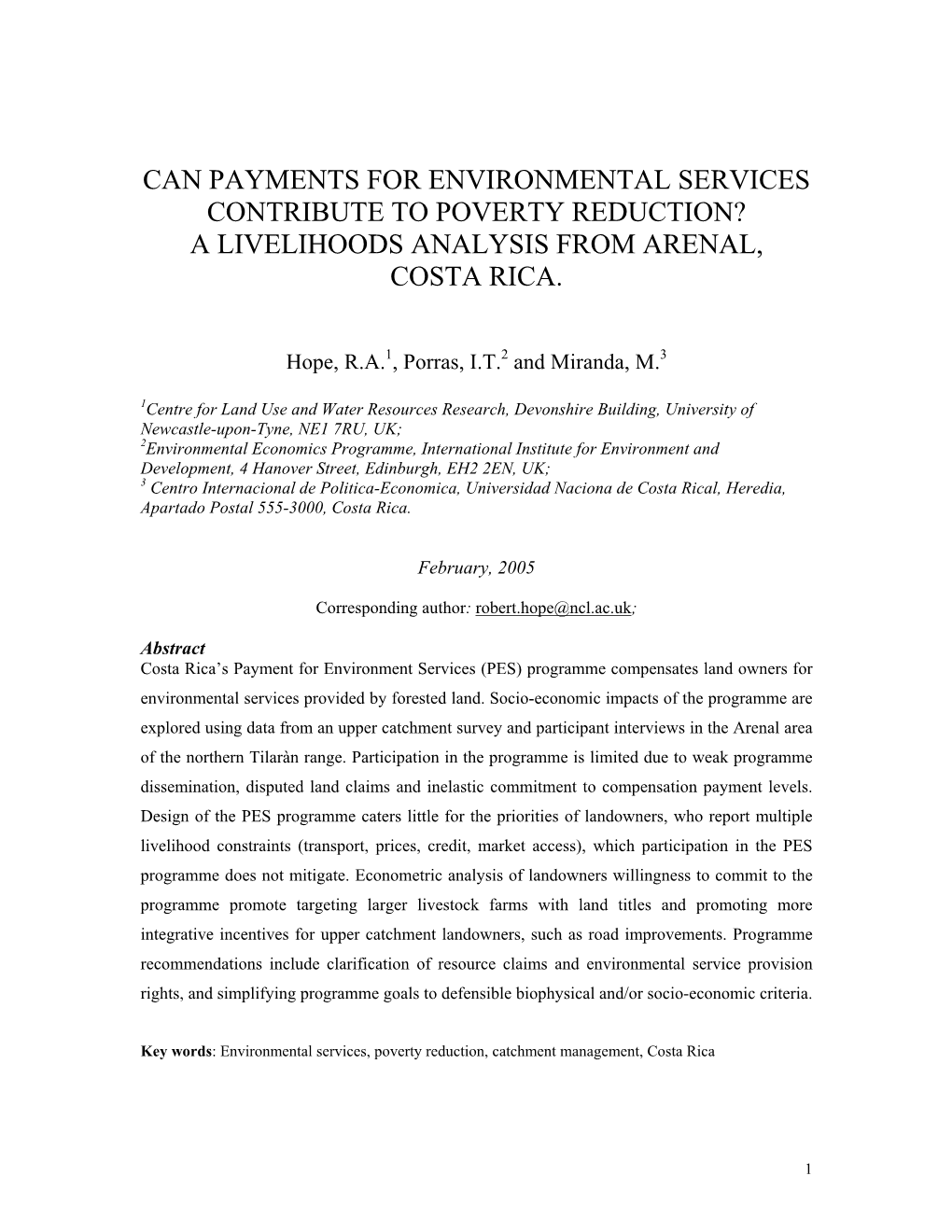 Can Payments for Environmental Services Report