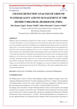Change Detection Analysis of Ground Water Quality And