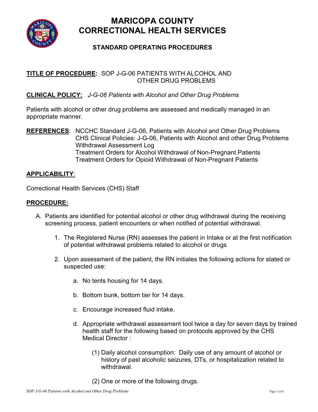 SOP Patients with Alcohol and Other Drug