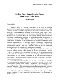 Suzhou Tanci Storytelling in China: Contexts of Performance