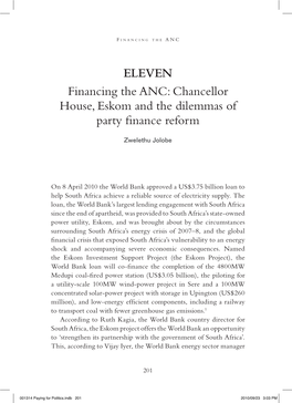 ELEVEN Financing the ANC: Chancellor House, Eskom and the Dilemmas of Party ﬁnance Reform