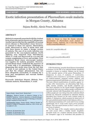 Exotic Infection Presentation of Plasmodium Ovale Malaria in Morgan County, Alabama