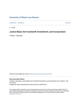Justice Black, the Fourteenth Amendment, and Incorporation