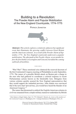 Building to a Revolution: the Powder Alarm and Popular Mobilization of the New England Countryside, 1774-1775