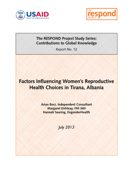 Factors Influencing Women's Reproductive Health Choices in Tirana, Albania
