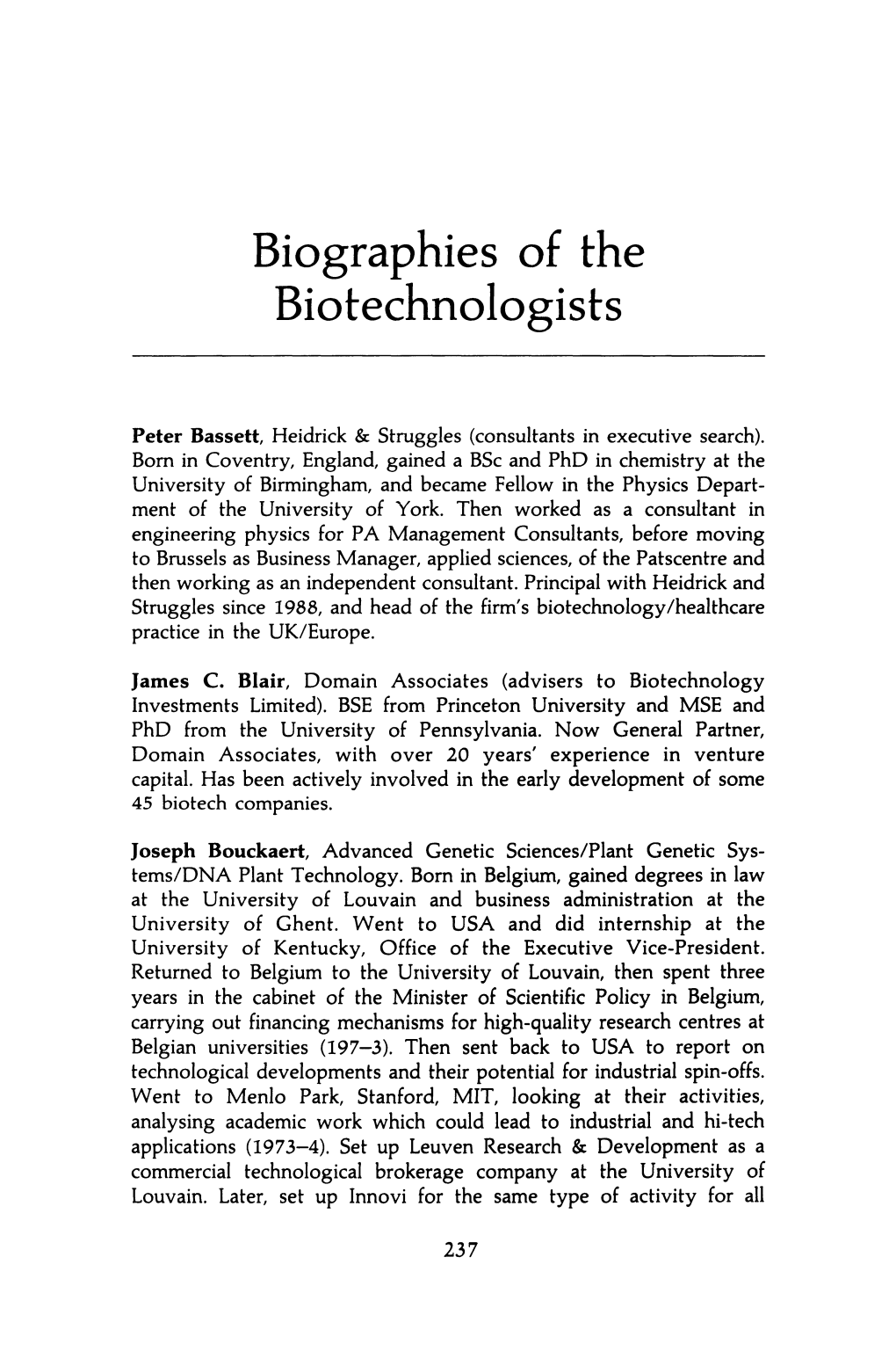 Biographies of the Biotechnologists