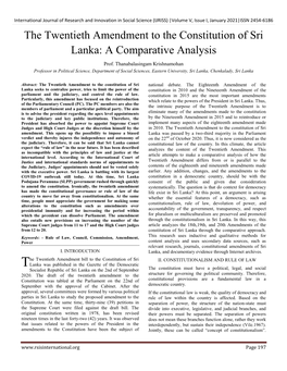 The Twentieth Amendment to the Constitution of Sri Lanka: a Comparative Analysis