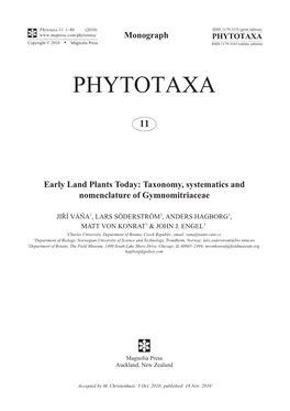 Early Land Plants Today: Taxonomy, Systematics and Nomenclature of Gymnomitriaceae
