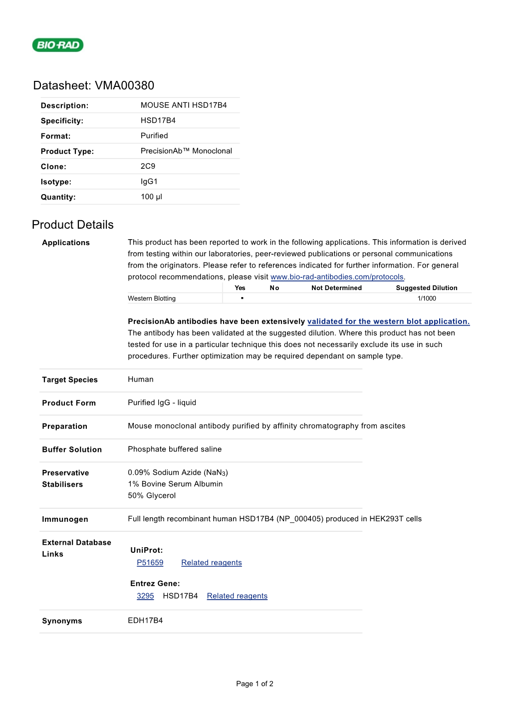 Datasheet: VMA00380 Product Details