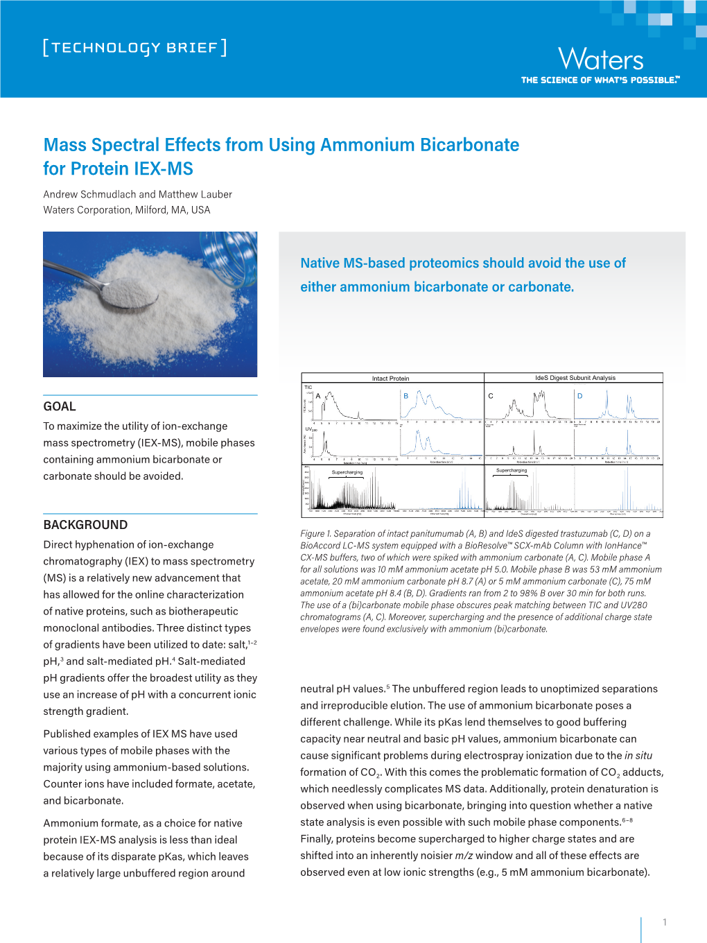 Mass Spectral Effects from Using Ammonium Bicarbonate for Protein IEX-MS Andrew Schmudlach and Matthew Lauber Waters Corporation, Milford, MA, USA