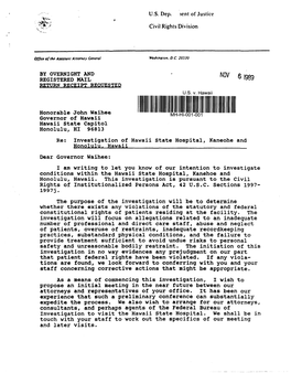 CRIPA Investigation of Hawaii State Hospital, Kaneohe and Honolulu