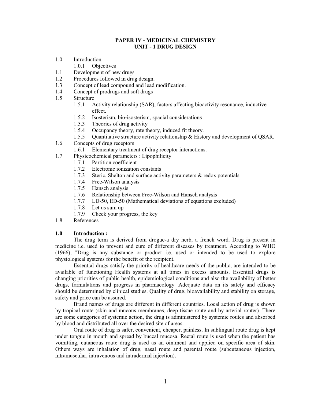 Medicinal Chemistry Unit - 1 Drug Design