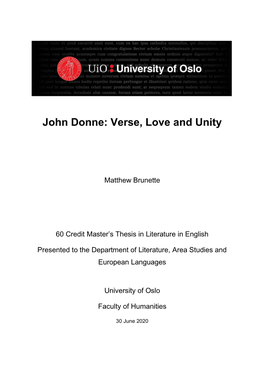 John Donne: Verse, Love and Unity