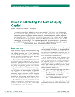 Issues in Estimating the Cost of Equity Capital John C