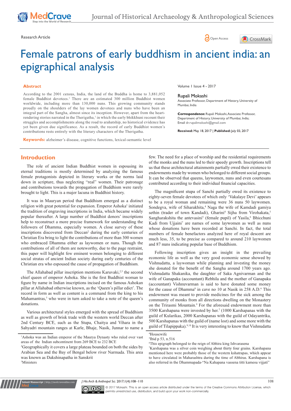 Female Patrons of Early Buddhism in Ancient India: an Epigraphical Analysis