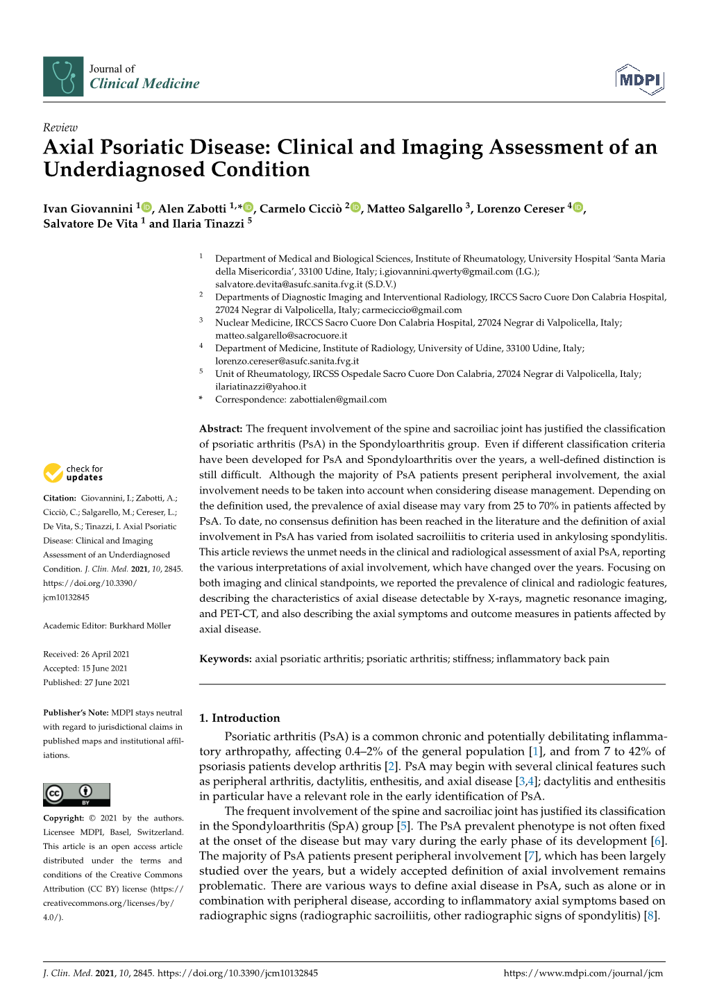 Axial Psoriatic Disease: Clinical and Imaging Assessment of an Underdiagnosed Condition