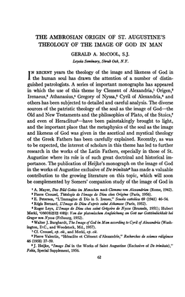 The Ambrosian Origin of St. Augustine's Theology of the Image of God in Man Gerald A