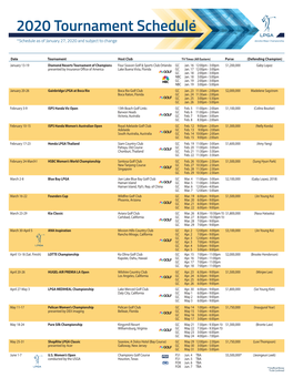 *Schedule As of January 27, 2020 and Subject to Change Denotes Major Championship