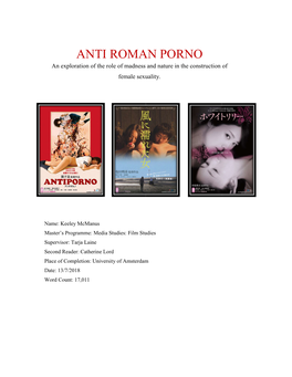 ANTI ROMAN PORNO an Exploration of the Role of Madness and Nature in the Construction Of