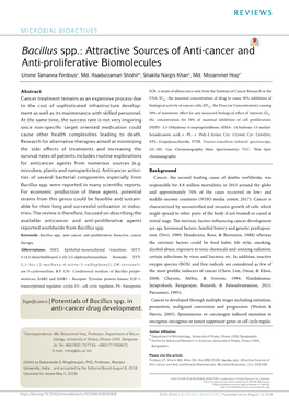 Bacillus Spp.: Attractive Sources of Anti-Cancer and Anti-Proliferative Biomolecules