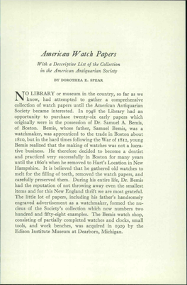 American Watch Papers with a Descriptive List of the Collection in the American Antiquarian Society