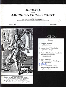 Journal of the American Viola Society Volume 7 No. 2, Fall 1991