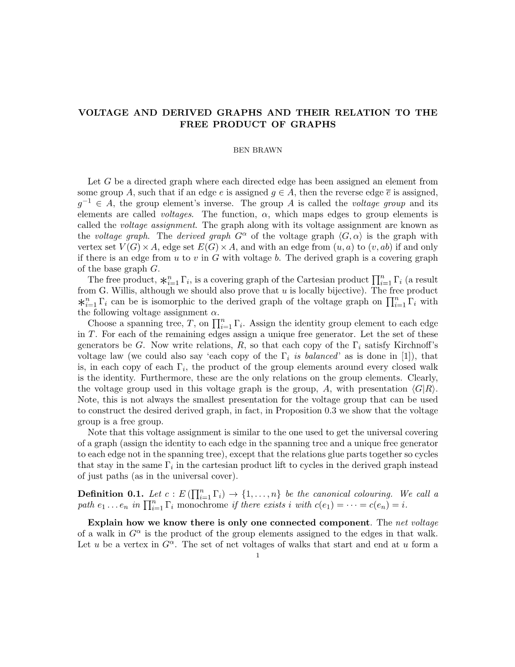 Voltage and Derived Graphs and Their Relation to the Free Product of Graphs