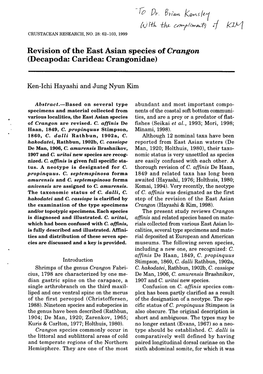 Revision of the East Asian Species of Crangon (Decapoda: Caridea: Crangonidae)