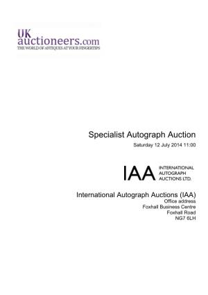 Specialist Autograph Auction Saturday 12 July 2014 11:00