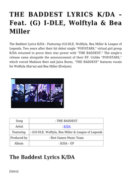 The Baddest Lyrics K/Da &#8211