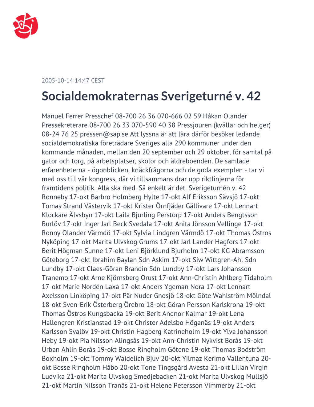 Socialdemokraternas Sverigeturné V. 42