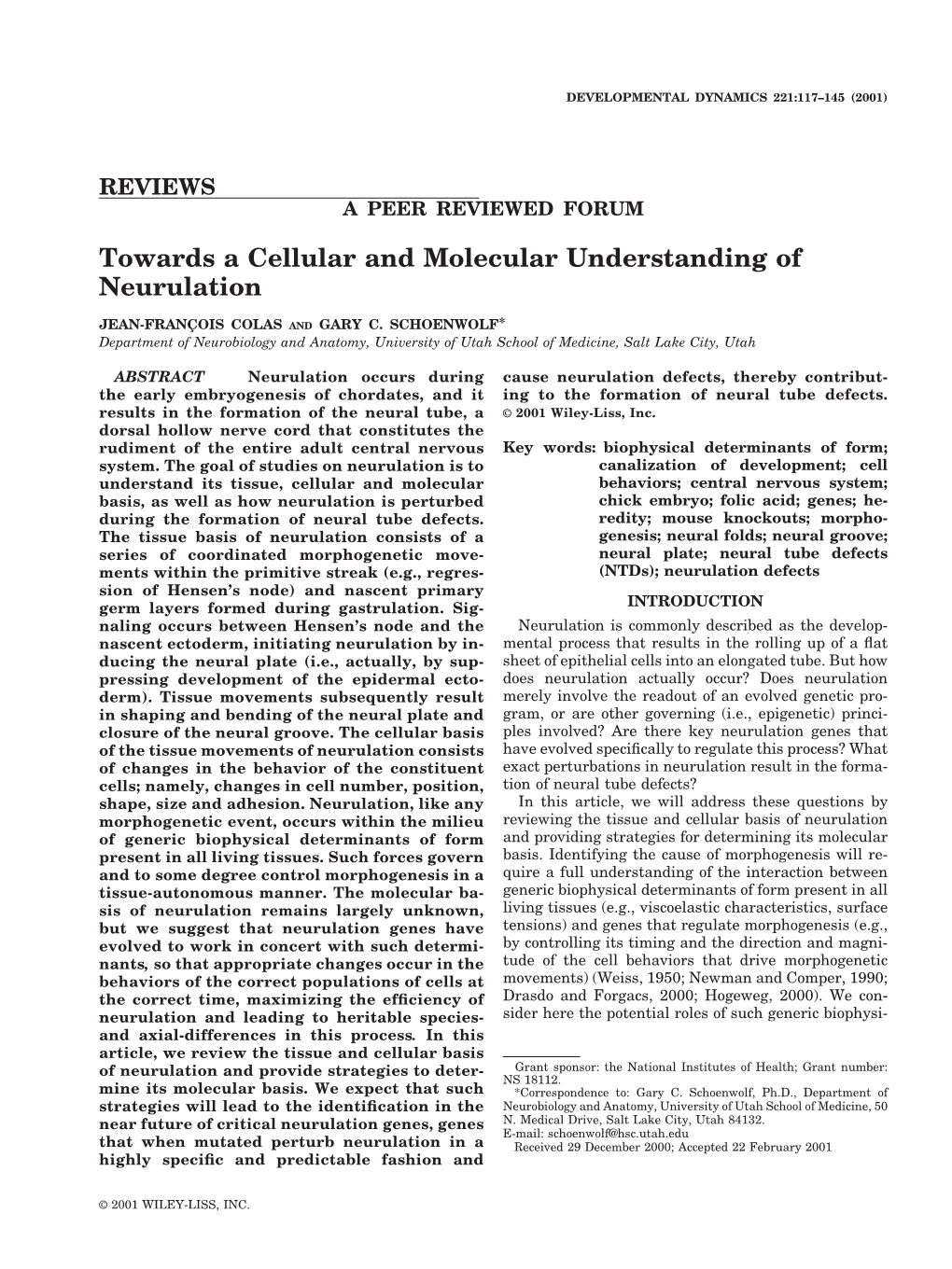 Towards a Cellular and Molecular Understanding of Neurulation