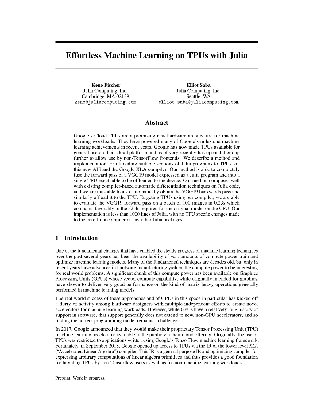 Effortless Machine Learning on Tpus with Julia