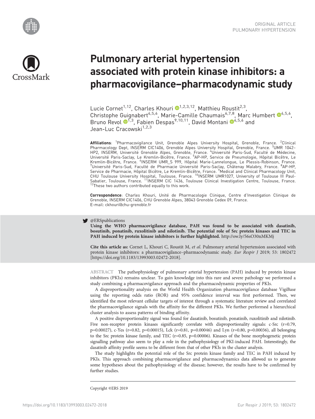 Pulmonary Arterial Hypertension Associated with Protein Kinase Inhibitors: a Pharmacovigilance–Pharmacodynamic Study