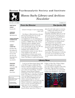 Hanns Sachs Library and Archives Newsletter