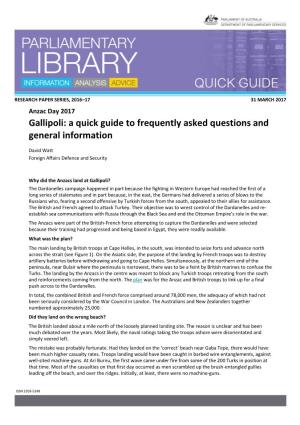 Gallipoli: a Quick Guide to Frequently Asked Questions and General Information
