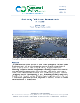 Evaluating Criticism of Smart Growth 25 June 2021