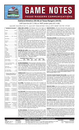07-09-2021 Rangers Game Notes