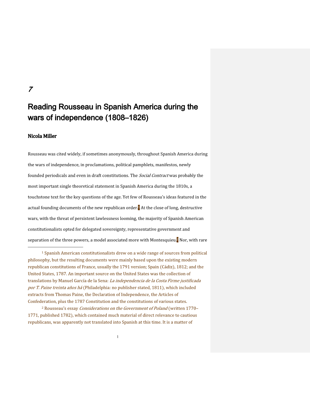 Reading Rousseau in Spanish America During the Wars of Independence (1808–1826)