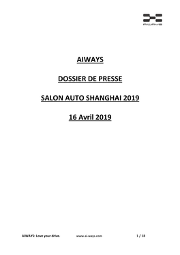 Aiways Dossier De Presse Salon Auto Shanghai 2019 16