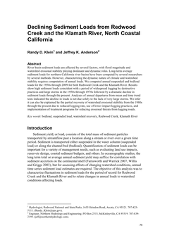Declining Sediment Loads from Redwood Creek and the Klamath River, North Coastal California