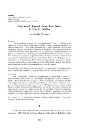 Logical and Linguistic Games from Peirce to Grice to Hintikka