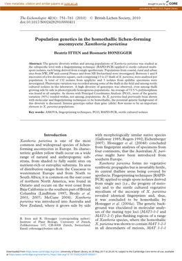 Population Genetics in the Homothallic Lichen-Forming Ascomycete Xanthoria Parietina